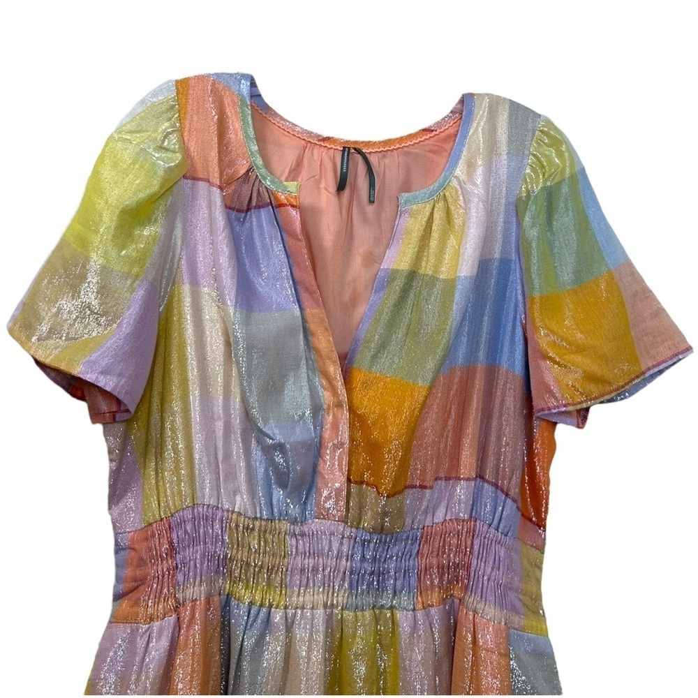 Anthropologie, Women’s ‘Somerset’ Mini Dress Metallic Plaid Pastel, Orange Large - Picture 5 of 16